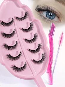MAGEFY 5pairs/Set 3D CC Curl Faux Mink Hair Fluffy False Eyelashes With Leaf-Shaped Tray+Double Ended Eyebrow Grooming Tool+Eyebrow Brush,Natural Looking, 3D Natural Spiky Manga Lashes Fluffy Wispy Soft Lashes Fake Eyelashes False Eyelashes Strip,Natural Soft Eyelash Criss Cross Wispy Fluffy Lashes,Naturally Slender, Curled And Enlarged Eyes,For Women To Use Travel, Party For Parties Travel School Daily Work Etc - 交叉款 - 查看 4