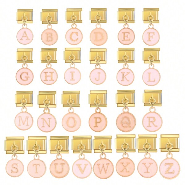 1 Set Weihnachten, Valentinstag, Geburtstags-Party, DIY Schmuckherstellung Zubehör, italienisches Modular-Buchstaben-Anhänger, rosa Buchstaben-Anhänger, Name, Jahrestag, Freundschaft Anhänger DIY Halskette, Armband, Ring, Fußkette Schmuck, Alltagsaccessoires, Feiertagsgeschenke