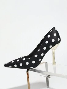 ROMWE Kawaii Women's Pointed Toe High Heel Shoes With Polka Dot Decor, Fashion Elegant Formal Party Pumps, Black - Black - View 2