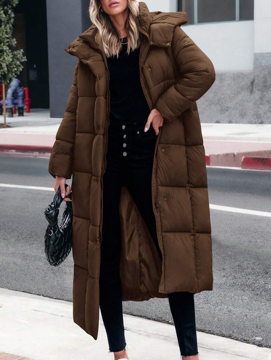 Women's Long Winter Coats Hooded Zip Up Casual Baggy Jackets Warm Clothes Outerwear - 深棕色 - 查看 1