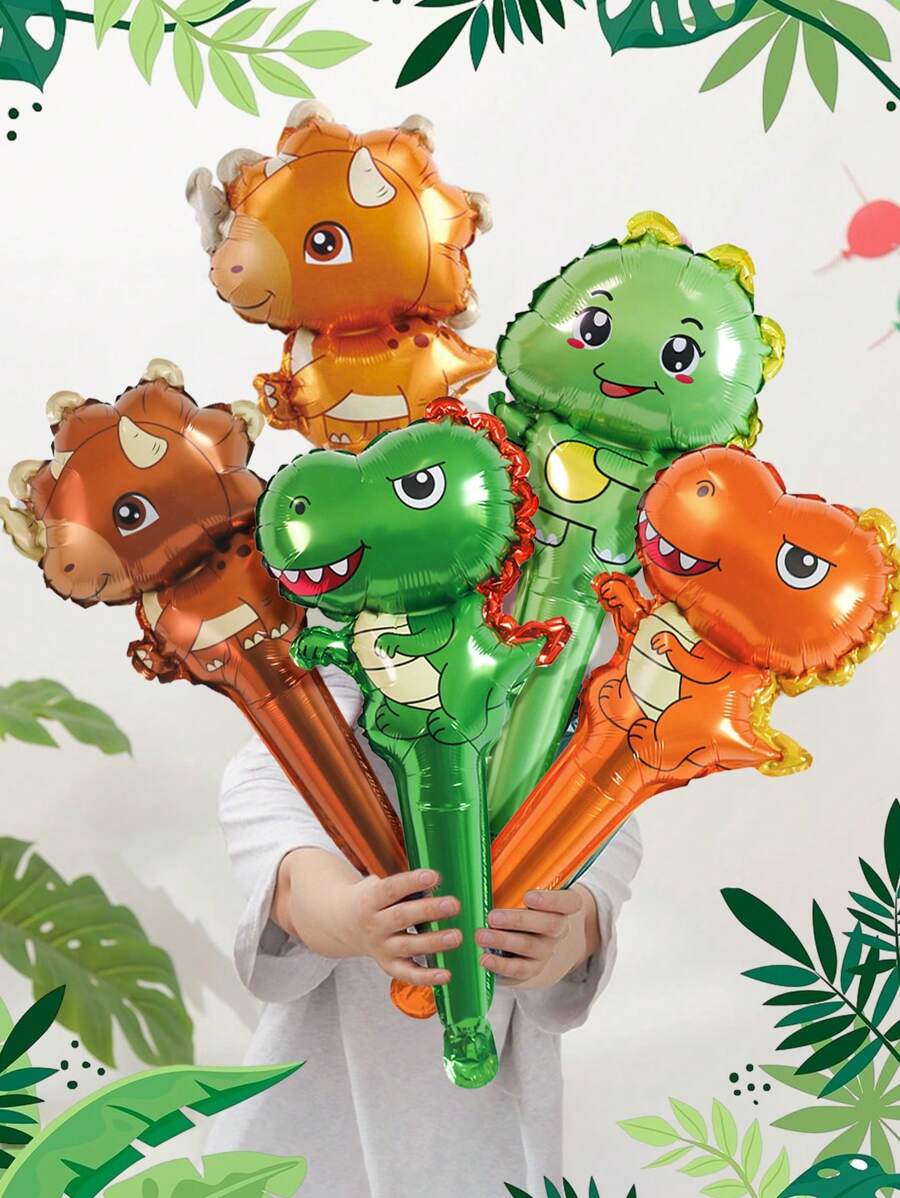 5 件/10 件恐龙手持铝箔气球，恐龙派对装饰，丛林主题铝箔气球适用于生日、婚礼、毕业派对，丛林主题派对用品 - 彩色 - 查看 1