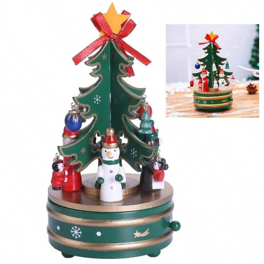 Christmas Tree Music Box Christmas Rotating Box Decoration Santa Claus Snowman Party End Of Year Table Shelf Work Home Get-Together - màu xanh lá - Xem 1