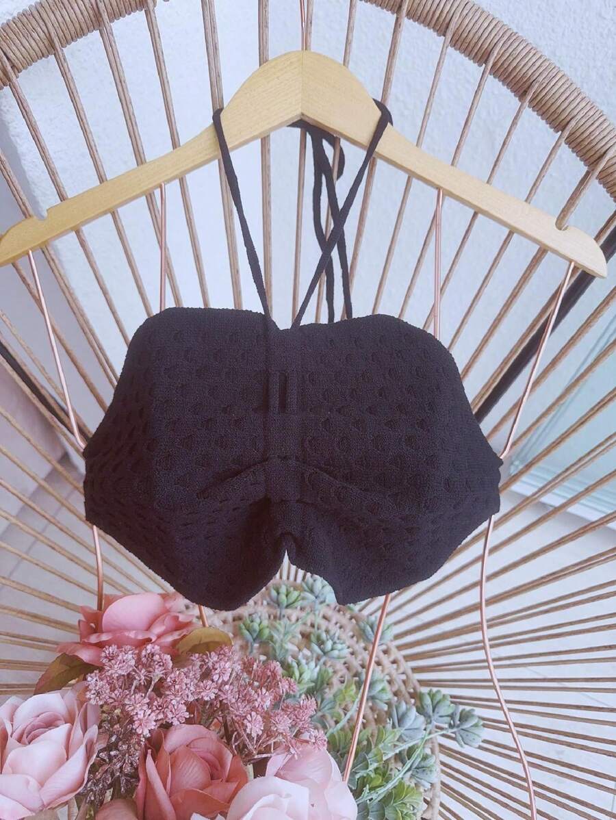 Cropped Top Modal Thin Strap, Tie Back, Women's Fashion - 黑色 - 查看 1