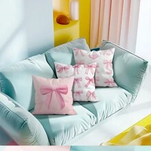 Set de 4 fundas de cojín con estampado de lazos rosas, impresión unilateral de 45*45cm - Multicolor - Ver 7