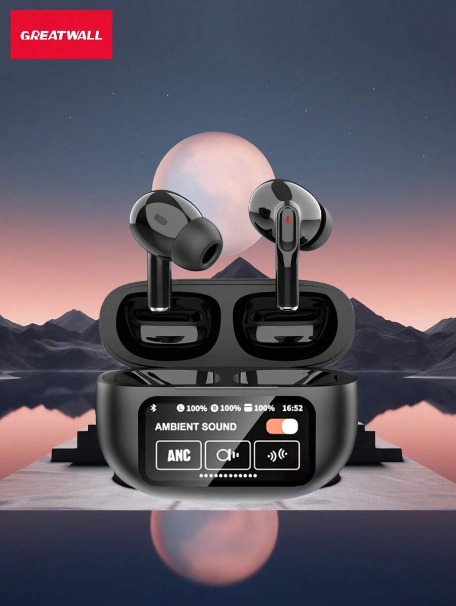 Great Wall Tai nghe Bluetooth A9 Tai nghe không dây có màn hình hiển thị nguồn Hộp sạc Tai nghe âm thanh nổi có micrô Tai nghe ngủ phù hợp cho thể thao và công việc - màu đen - Xem 1