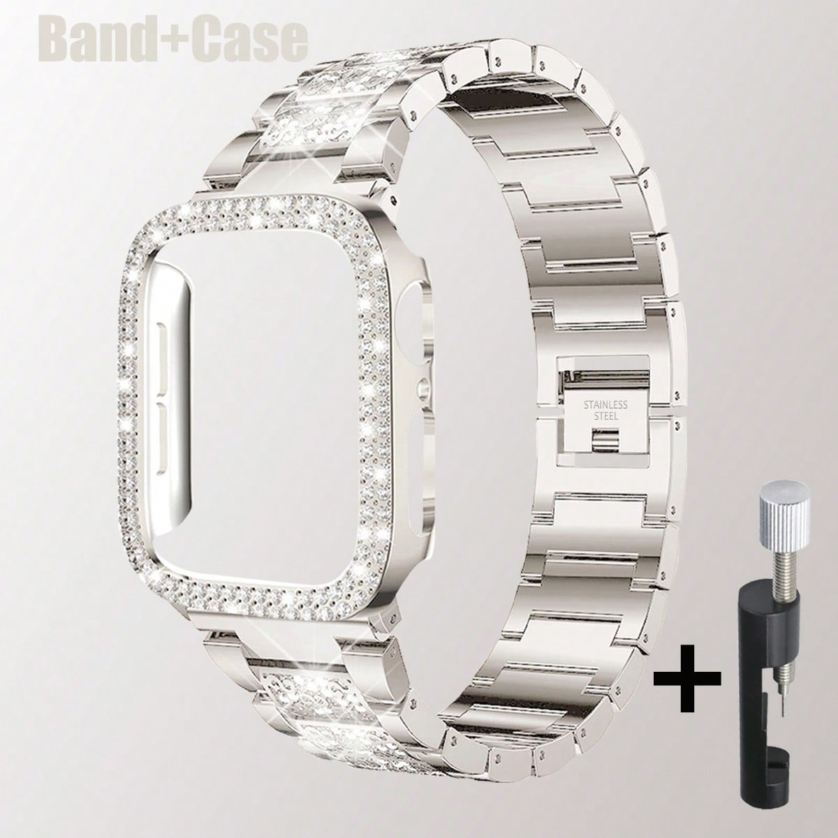 Compatible con correas y fundas para Apple Watch de 38/40/41/42/44/45/46/49mm, con una elegante correa de metal con incrustaciones de brillantes y una