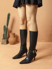 Women's Fashion Comfy Elegant Versatile Burgundy Pointed Toe Stiletto Heel Ankle Boots, Knee-High Boots, Mid-Calf Boots, Thigh-High Boots