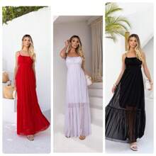 Women's Long Dress In Tulle Lined With Thin Straps Elegant Luxury Chic New Year's Eve Party - 白色 - 查看 1