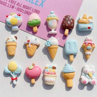 10pcs Mixed Resin Rabbit & Ice Cream DIY Craft Accessories - Earrings, Hair Clips, Phone Cases, Keychains, Shoe Charms, Magnets, Jewelry Making Supplies With Double-Sided Adhesive