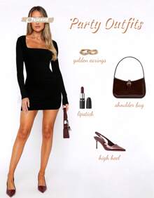 OZICERD Womens Black Long Sleeve Ruched Mini Dresses Bodycon Dresses Formal Square Neck Dress Cocktail Dresses Homecoming Dress Tight Fitted Sexy Going Out Dress Party Dress Club Night Out Dress Rave Concert Outfit Y2k Cute Ruched Short Dress Casual Dress Ladies Elegant Dresses Fall Dresses For Women 2024 - 黑色 - 查看 4