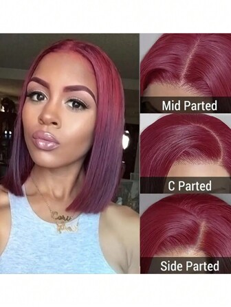 16 英寸 99J 勃艮第蕾丝前假发人发波波头假发人发 13x4 女士前蕾丝假发，红色波波头假发人发蕾丝前假发无胶前假发人发预拔 8-16 英寸