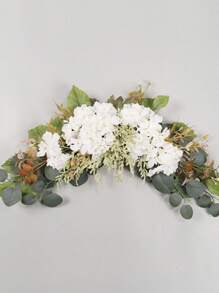 Artificial Hydrangea Flower Swag, 21.65in White Faux Hydrangea Flower Swag Fake Floral Swags With Eucalyptus Leaves For Wedding Arch Garden Party Home Room Front Door Wall Decor Spring Summer Decorations - White - View 8