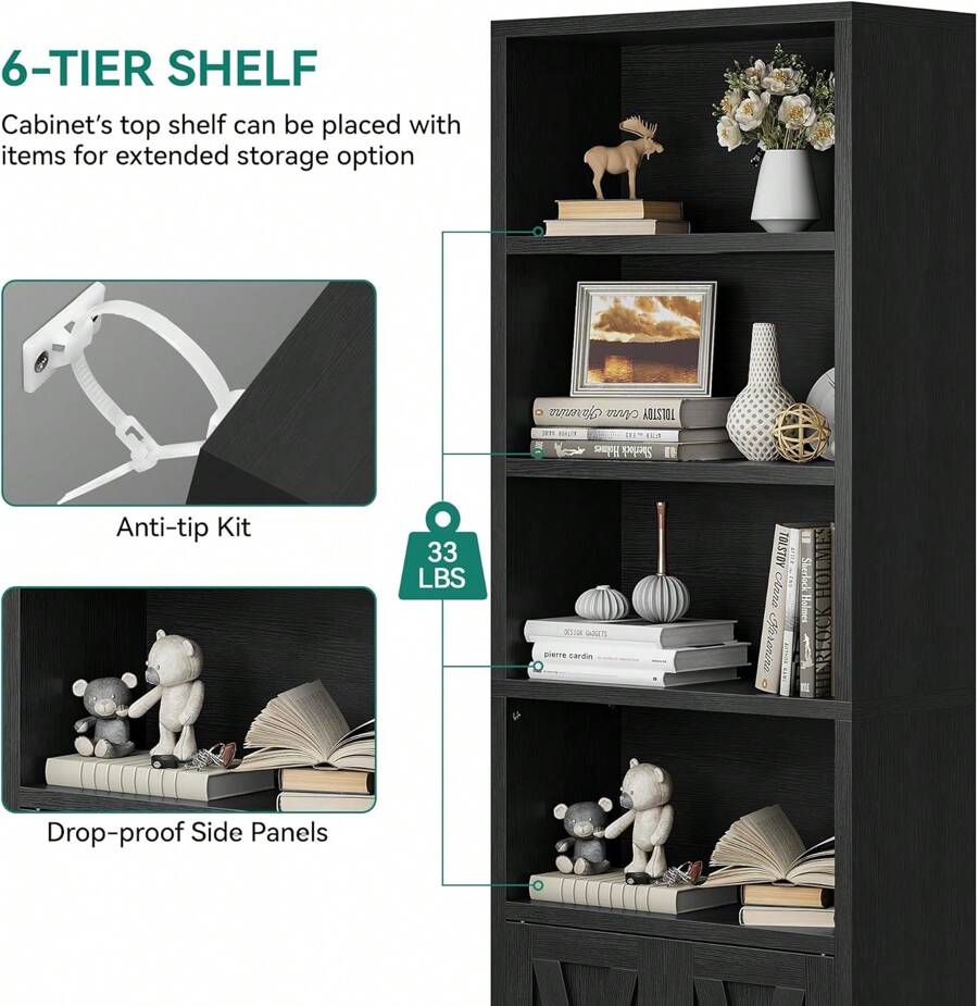 YITAHOME Bookcase, Industrial Bookshelves With Doors Floorstanding Book