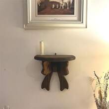 Estante de pared de madera vintage para guardar lazos - Estante de almacenamiento para la decoración de la sala de estar, decoración de una sola pieza - Marrón - Ver 3