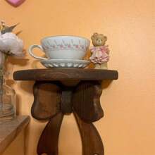 Estante de pared de madera vintage para guardar lazos - Estante de almacenamiento para la decoración de la sala de estar, decoración de una sola pieza - Marrón - Ver 5