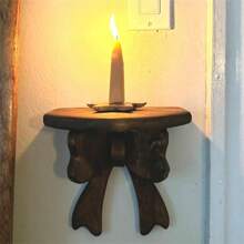 Estante de pared de madera vintage para guardar lazos - Estante de almacenamiento para la decoración de la sala de estar, decoración de una sola pieza - Marrón - Ver 4
