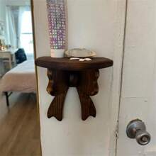Estante de pared de madera vintage para guardar lazos - Estante de almacenamiento para la decoración de la sala de estar, decoración de una sola pieza - Marrón - Ver 6