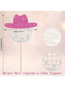 12 pezzi di decori per cupcake a forma di cappello da cowboy a palla da discoteca scintillante, decorazioni in carta per cupcake a tema disco degli anni '70, decorazioni per torta di compleanno con tema da cowgirl e palla da discoteca, adatti anche per Natale - Multicolore - Visualizzare 3