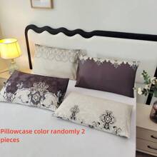 3 piezas Juego de funda nórdica estampada con efecto cepillado [1 pieza de funda nórdica + 2 piezas de fundas de almohada] [Color aleatorio de la funda de almohada] Sin relleno, suave y cómodo, adecuado para escuelas, hoteles, dormitorios, uso doméstico