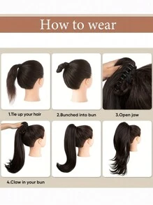 molletta per coda di cavallo con estensioni di capelli umani, estensioni per coda di cavallo finte, estensioni per capelli dritti lunghi in Remy reali per donne, accessori per capelli con molletta - Natural Black - Visualizzare 7