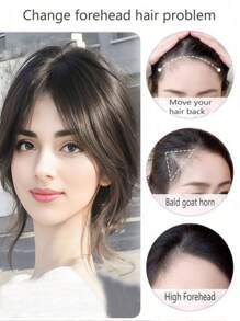 Diadema-peluca para mujeres, cabello de simulación natural en la frente, flequillo de aire de ocho caracteres, sin rastro, ligero y delgado, flequillo falso francés. Peluca de flequillo sintético para mujeres con flequillo lateral natural, esponjoso y con flequillo volador.