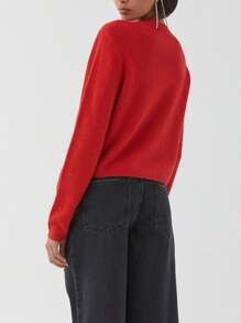 Women's Solid Color Cardigan Long Sleeve Round Neck Button Down Sweater Knit Tops - Red - View 7