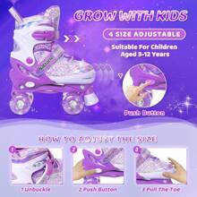 Kids Roller Skates For Girls Boys Kids, 4 Sizes Adjustable Fluorescent Quad Skates With Light Up Wheels - Cool Birthday Gift For Indoor Outdoor Sports - Dream Purple - View 4