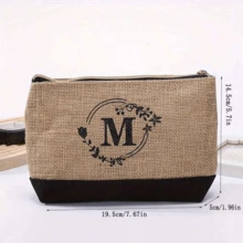 Retro Fashion Letter Print Cosmetic Pouch, Linen Daily Portable Coin Purse, Lipstick & Makeup Organizer Bag - Multicolor - View 2