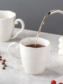 1 Set Of 4pcs 250ml European Style Embossed Butterfly Mugs, Ceramic Milk Tea Cups, Minimalist Creative Breakfast, Coffee Cups, Iced Tea Cups, Ideal For Families, Schools, Holidays - White - View 8