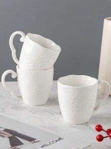 1 Set Of 4pcs 250ml European Style Embossed Butterfly Mugs, Ceramic Milk Tea Cups, Minimalist Creative Breakfast, Coffee Cups, Iced Tea Cups, Ideal For Families, Schools, Holidays - White - View 5