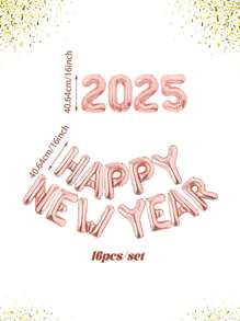 16pcs/Set 16 Inch Happy New Year 2025 Foil Balloons, Suitable For New Year, Christmas Party Decoration, Home Decor, Shopping Mall Celebration, Holiday Party Supplies, Various Colors Available - Multicolor - View 13