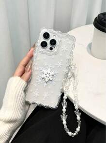 DIY 扭曲波边极简主义高端 TPU 雪花绘画防摔手机壳，包括手工串珠手链，兼容 iPhone XR/7/8 系列、iPhone 16 系列、iPhone 15 Pro Max、iPhone 14、iPhone 11、P12 等 - 彩色 - 查看 3