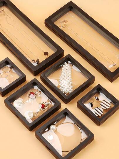 10 件黑色方形透明塑料浮动盒，中大尺寸，适用于存放项链、戒指、手链、毛衣链，防尘、防潮、防震，非常适合日常使用和珠宝展示礼物，适合女性情人节阳光旅行凉爽返校