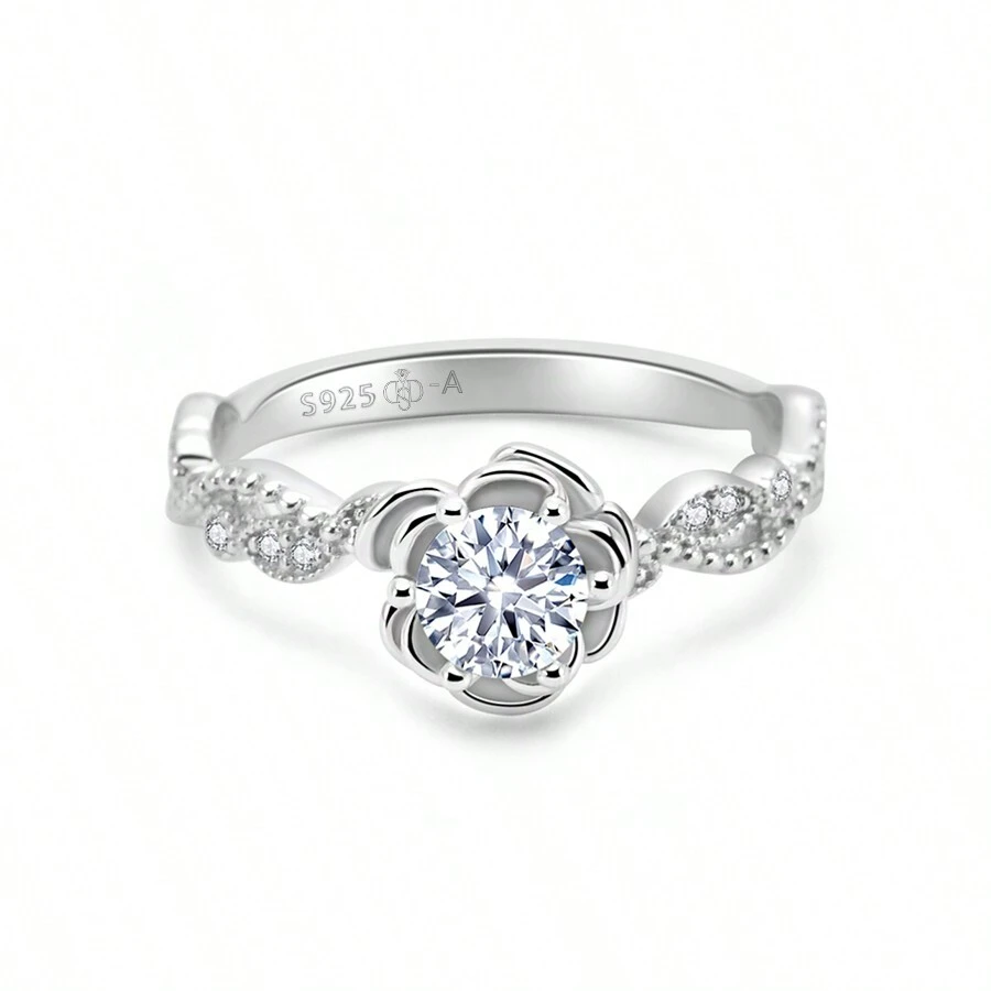 1 Chiếc Nhẫn Đính Hôn Thời Trang Tinh Tế Bằng Bạc Sterling S925 0,5 Carat Moissanite Rhinestone Hoa Hồng Trắng Thời Trang Cho Nữ, Nhẫn Cầu Hôn Trang Sức Cho Nữ, Quà Kỷ Niệm Ngày Lễ Tình Nhân, Quà Tặng Tốt Nhất Cho Đối Tác Hoặc Bạn Bè Ngày Lễ Tình Nhân