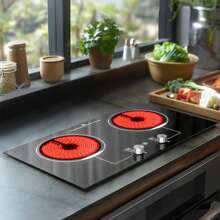 Advwin Electric Cooktop, 2 Burner Knob Control Plug In Built-In Ceramic Electric Stove Top With Child Safty Lock & Timer & Over-Temperature Protection & 10 Power Setting, 1800W, 110v (2 Burners) - View 1
