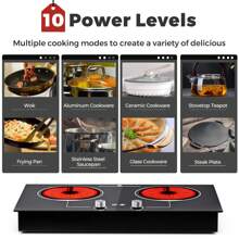 Advwin Electric Cooktop, 2 Burner Knob Control Plug In Built-In Ceramic Electric Stove Top With Child Safty Lock & Timer & Over-Temperature Protection & 10 Power Setting, 1800W, 110v (2 Burners) - View 6