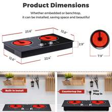 Advwin Electric Cooktop, 2 Burner Knob Control Plug In Built-In Ceramic Electric Stove Top With Child Safty Lock & Timer & Over-Temperature Protection & 10 Power Setting, 1800W, 110v (2 Burners) - View 9