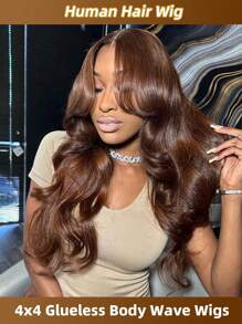 Peruca Ondulada Corporal Solta de 32 polegadas Sem Cola, Cabelo Humano, Densidade de 180%, Peruca Frontal de Renda Transparente 4x4 Sem Cola, Peruca Cor Marrom 4#, com Cabelo de Bebê, para Mulheres