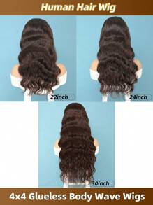 Peruca Ondulada Corporal Solta de 32 polegadas Sem Cola, Cabelo Humano, Densidade de 180%, Peruca Frontal de Renda Transparente 4x4 Sem Cola, Peruca Cor Marrom 4#, com Cabelo de Bebê, para Mulheres