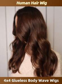 Peruca Ondulada Corporal Solta de 32 polegadas Sem Cola, Cabelo Humano, Densidade de 180%, Peruca Frontal de Renda Transparente 4x4 Sem Cola, Peruca Cor Marrom 4#, com Cabelo de Bebê, para Mulheres