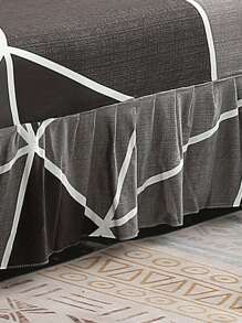 1pc Geometric Pattern Ruffled Sofa/Bed Cover, Armless Sofa Slipcover, Polyester, All Season, Modern Simplistic