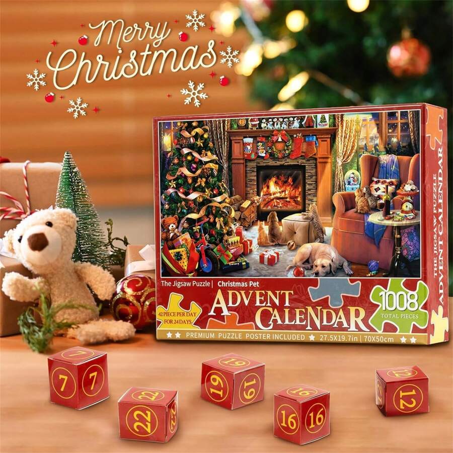 Calendario dell'Avvento Puzzle 2024, 1008 pezzi, Calendario dell'Avvento con conto alla rovescia di Natale di 24 giorni, Puzzle del caminetto di Natale, Crea sorprese e aspettative, Adatto per i regali di Natale della maggior parte delle persone, 28 * 26 * 5 cm - Multicolore - Visualizzare 1