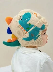 1pc Cute Dinosaur Print Winter Earflap Hat, Warm And Windproof For Boys Aged 2-8 Years