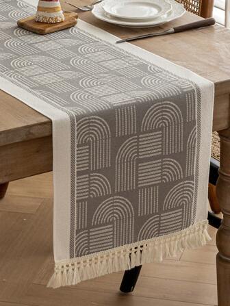 רץ שולחן 1 יחידה, בד עמיד למים עם שולי ציצית, מתאים לעיצוב שולחן עבודה ביתי, חתונה, מסעדה, סלון