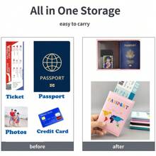 [定制] 个性化 3D 地图设计皮革护照套，旅行时携带方便，旅行必备，轻质人造皮革，可折叠旅行盒，适合男女、学生和户外度假，是节日和情侣的理想礼物 - 黑色 - 查看 4