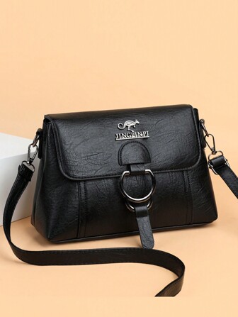 Women's Solid Color PU Adjustable Shoulder Strap Crossbody Bag