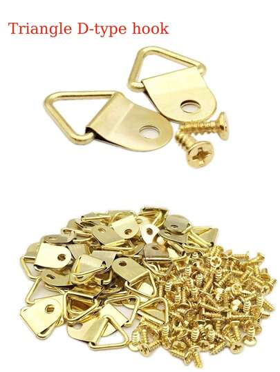 100 个三角形 D 形环相框五金挂钩，三角形悬挂环含螺丝，适用于帆布画墙面装饰
