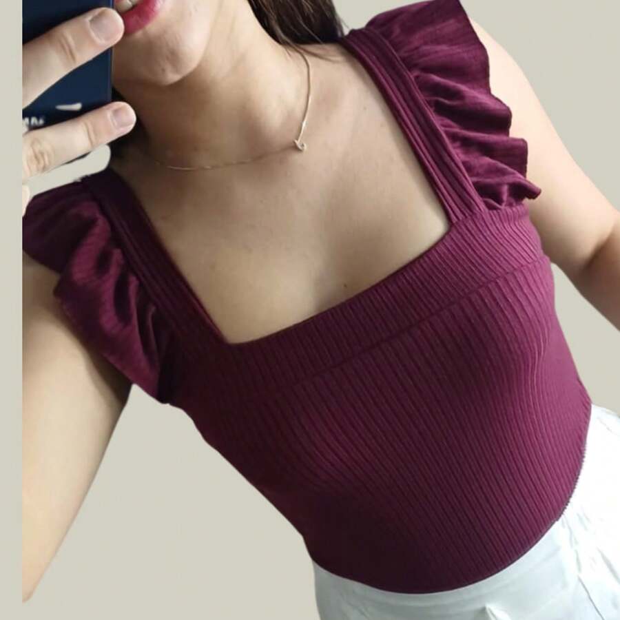 Women's Mesh Wrap Blouse Short Sleeve Casual Elegant Blouse - 酒紅色 - 查看 1
