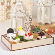 1 Khay gỗ - Khay đựng thức ăn hình trăng sao rỗng, quà tặng trang trí bàn ăn mừng Eid Mubarak, thích hợp cho bánh ngọt, bánh cupcake, trang trí nhà cửa, đồ dùng tiệc tùng. - Nhiều màu - Xem 9