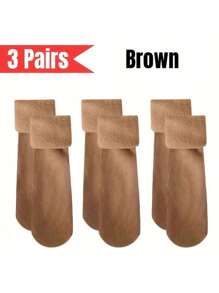3 Pairs Women's Thick Vertical Striped Snow Socks, Warm Thermal Lined, Mid-Calf Length, Solid Color, Polyester Knit, Hand Wash Only, Suitable For Outdoor And Daily Wear, Winter Sports Skiing Socks - Multicolor - View 7